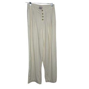 Sincerely Jules Womens Linen-Blend Boho Wide-Leg Pants Elastic Waistband Ivory S